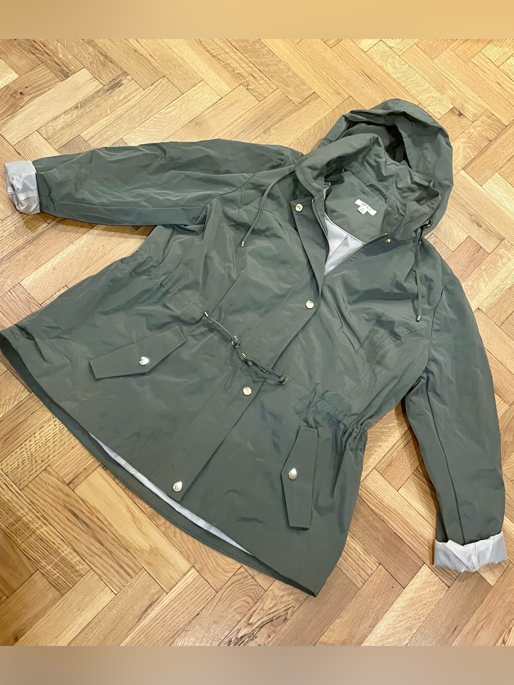 STYLE & CO.~Olive Detachable-Hooded Rain Jacket
